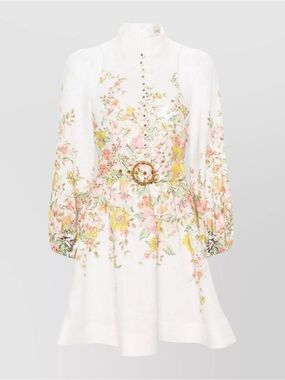Zimmermann White Floral Mini Dress with Pastel Pink & Yellow Print